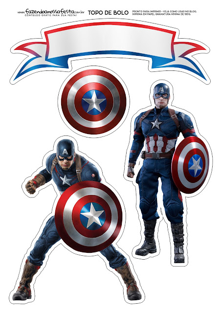 Fiesta del Capitán América: Toppers y Decoración para Tartas, Tortas, Pasteles, Bizcochos o Cakes para Imprimir Gratis.