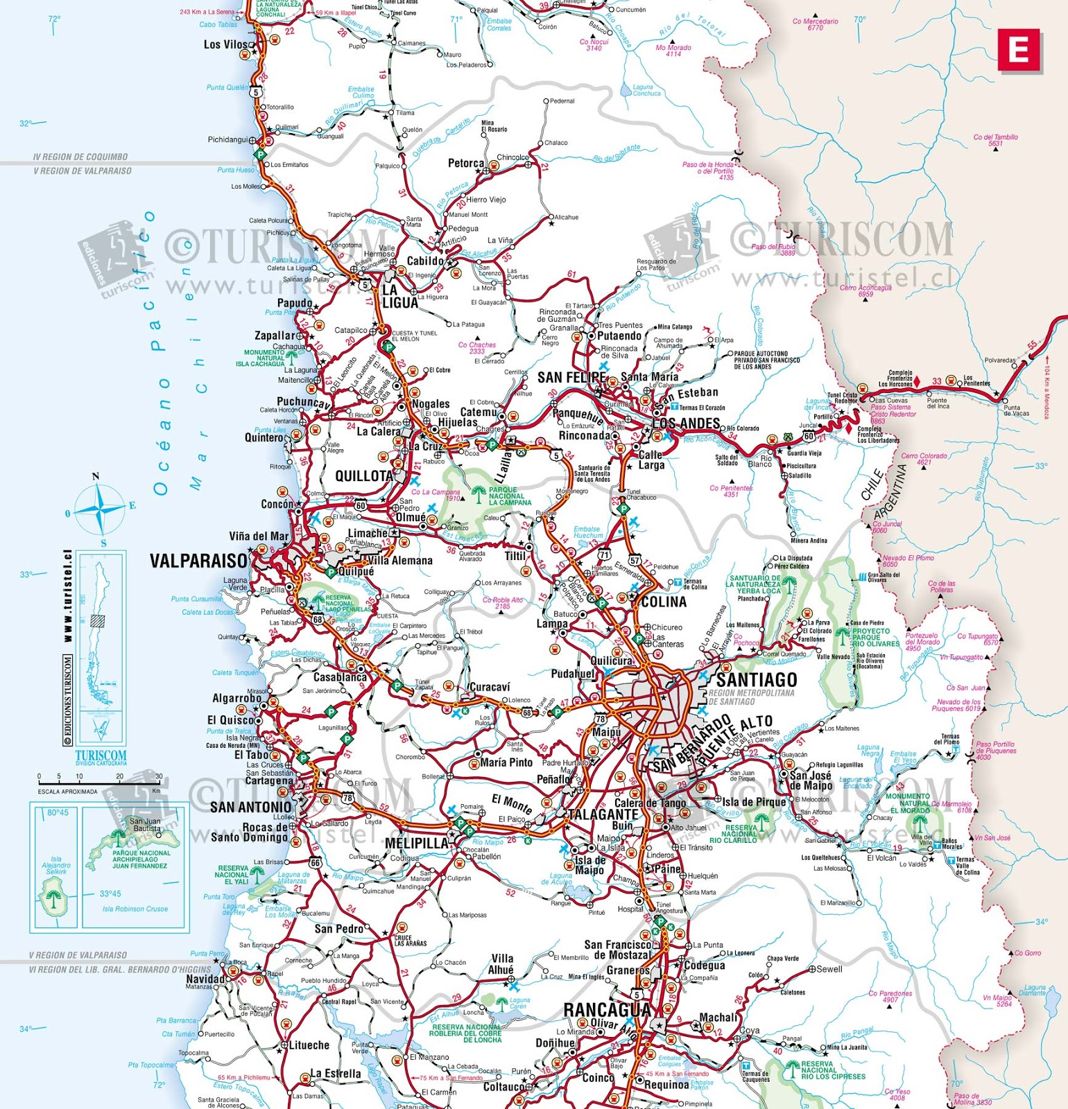 Mapa do Chile - Região 5 - Valparaiso | MapasBlog