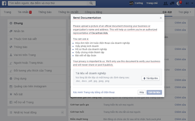Xac minh trang Facebook