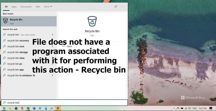 El archivo no tiene un programa asociado para realizar esta acción - Papelera de reciclaje