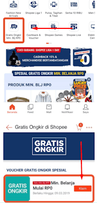 cara klaim voucher gratis ongkir shopee