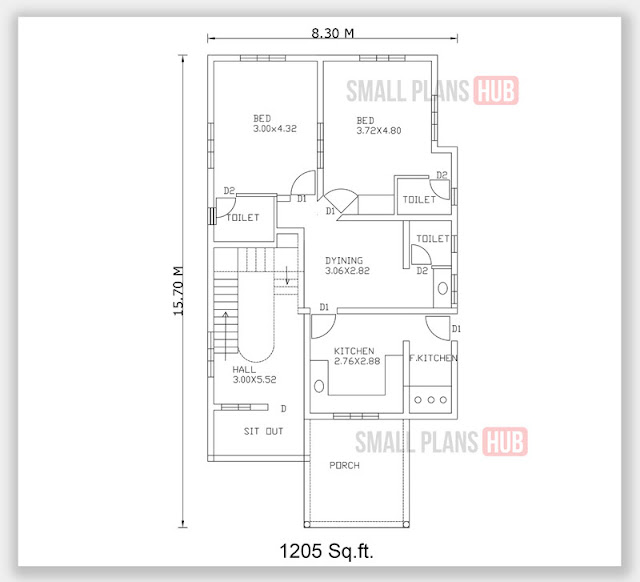 1588 Sq.rt. 3 Bedroom Ground Floor Plan and Elevation