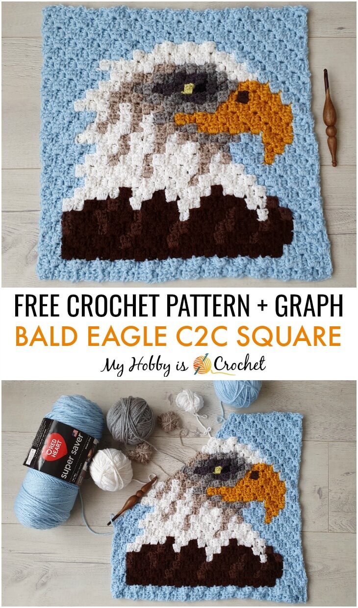My Hobby Is Crochet Bald Eagle C2C Square Free Crochet Pattern & Graph