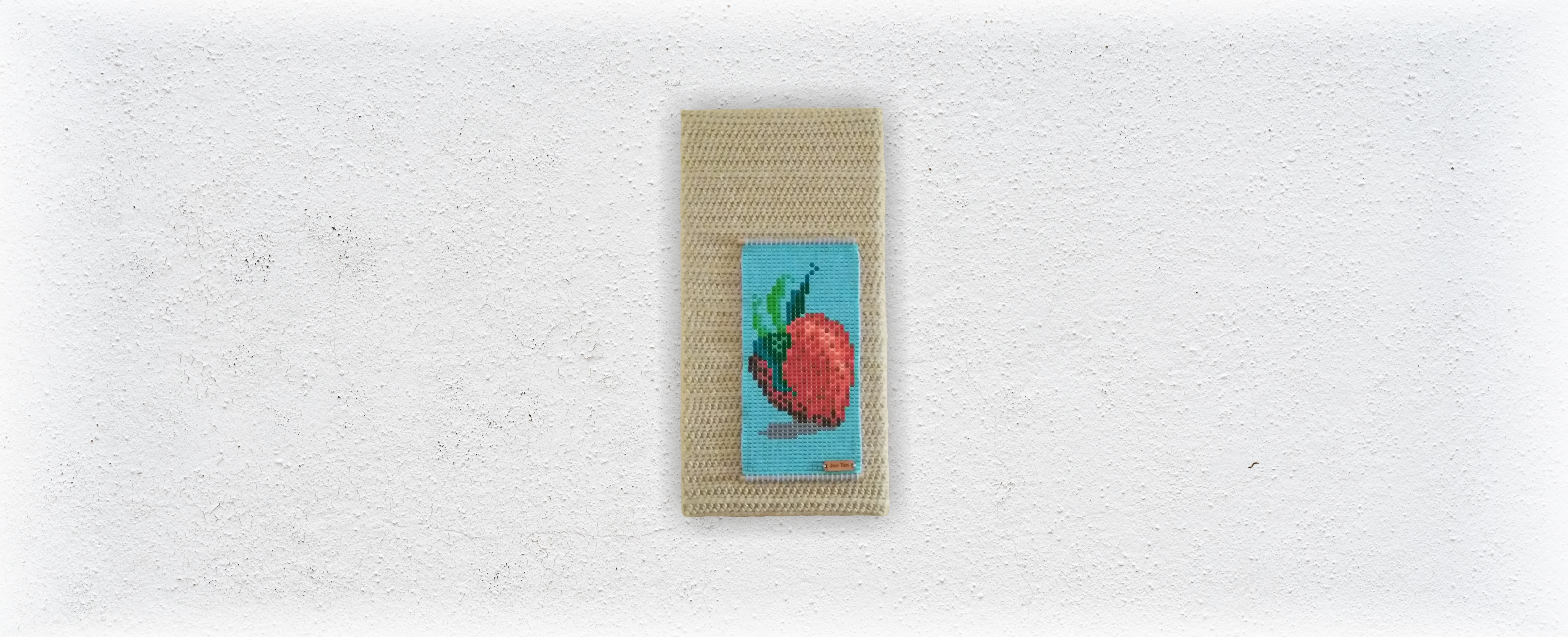 Strawberry Two Bead and Fiber Fine Art Tapestry by Jen Ten Art