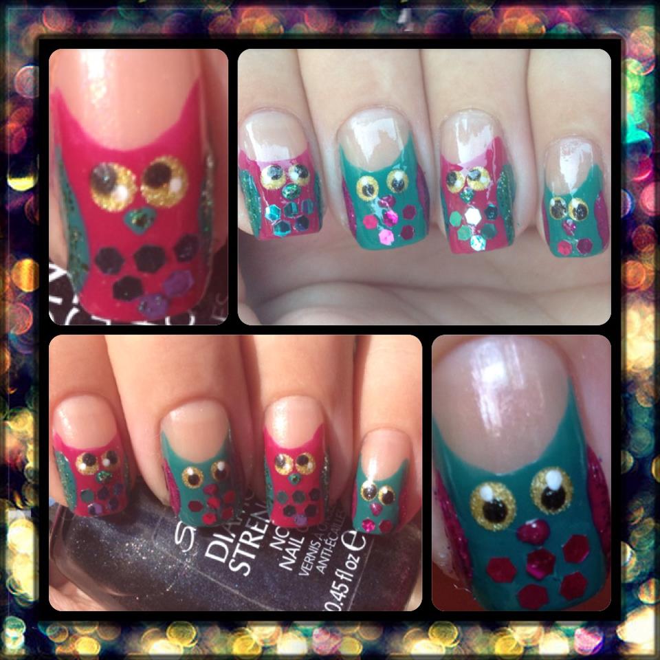 NailsLikeLace: Double the Whooo - Owls in Teal and Fuchsia