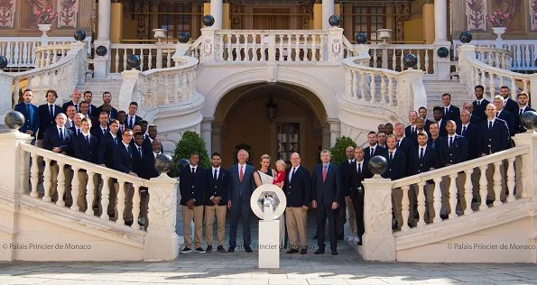 Prince Albert, Princess Charlene held reception at Monaco Principality Palace for AS Monaco FC players, Prince Jacques wore AS Monaco shirt