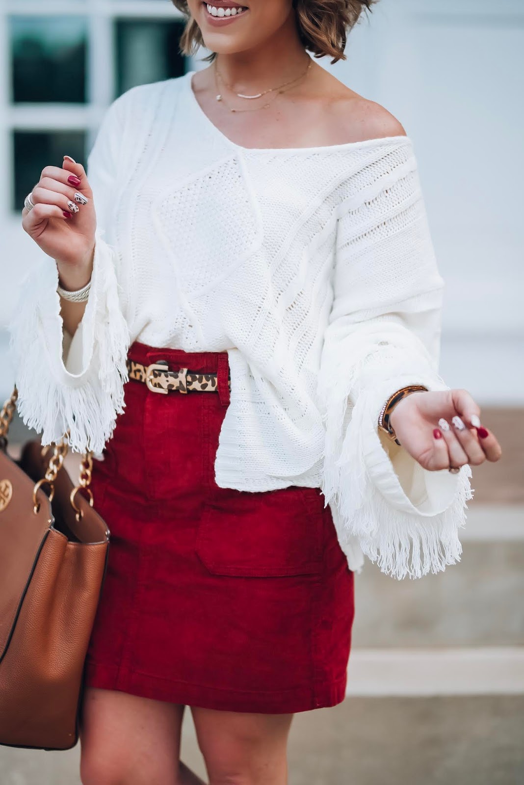 Fall Style: Corduroy Skirts & Fringe Detail Sweaters - Something Delightful Blog