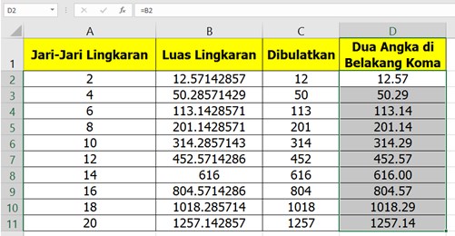 Cara Membulatkan Bilangan Desimal di Excel Menjadi 2 Angaka di Belakang Koma