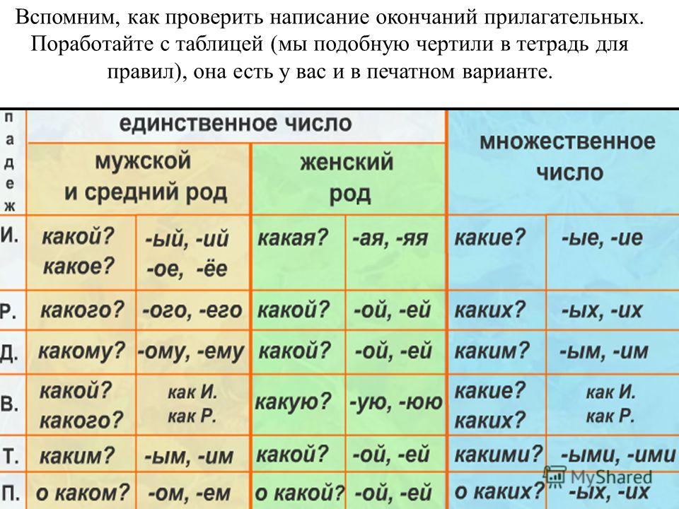 На падеж и число указывают окончания