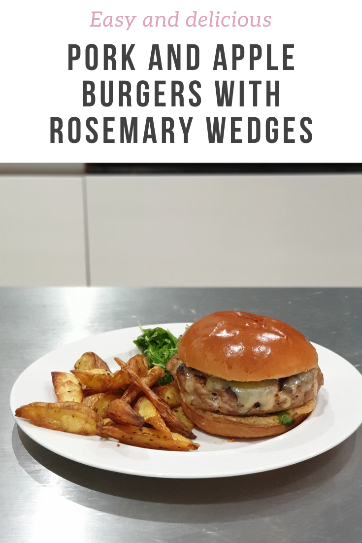 A very tasty pork and apple burger served with rosemary wedges and a salad - an easy and delicious recipe from HelloFresh.