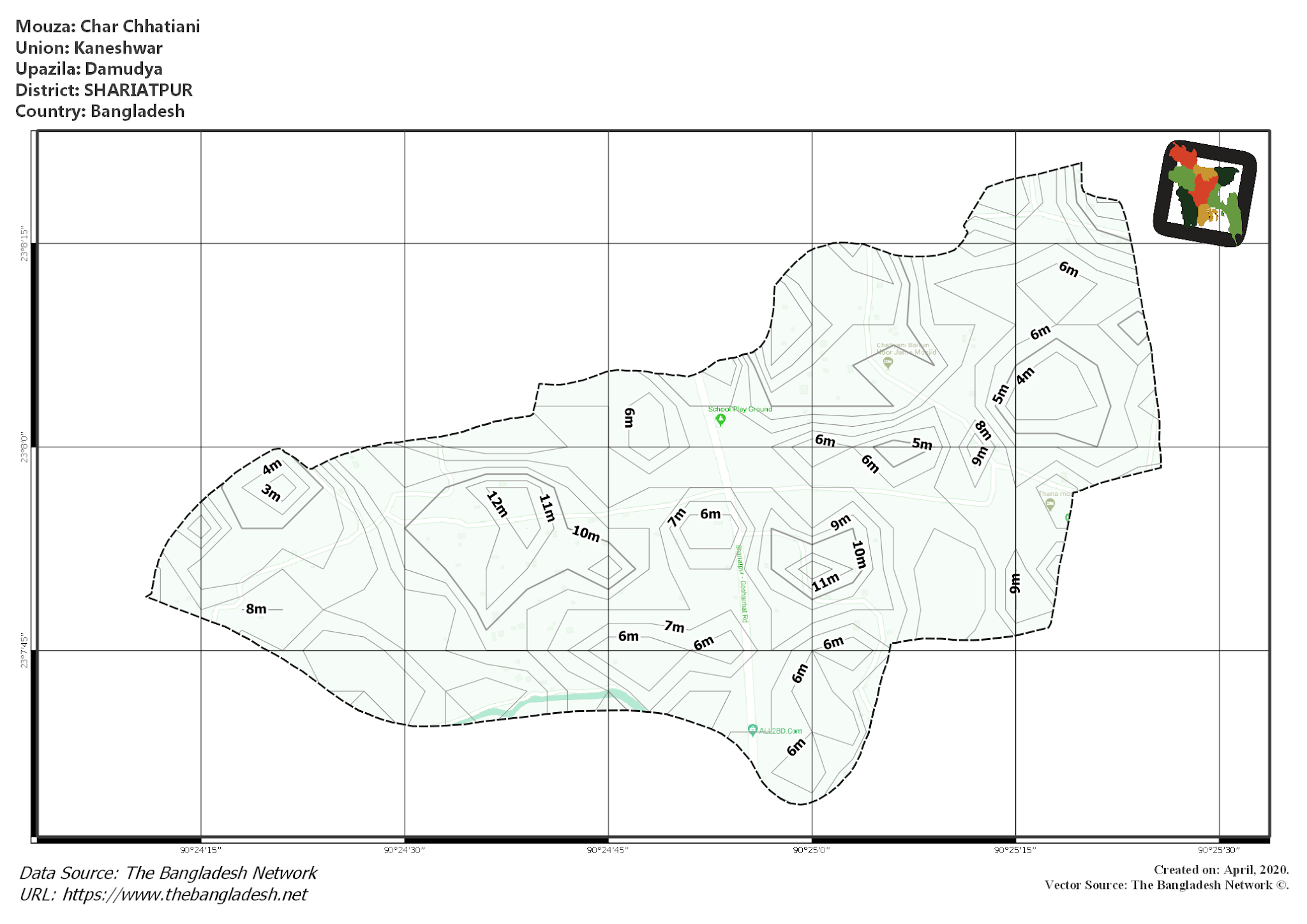 Map of Char Chhatiani Mouza of Damudya Upazila, SHARIATPUR, Bangladesh.