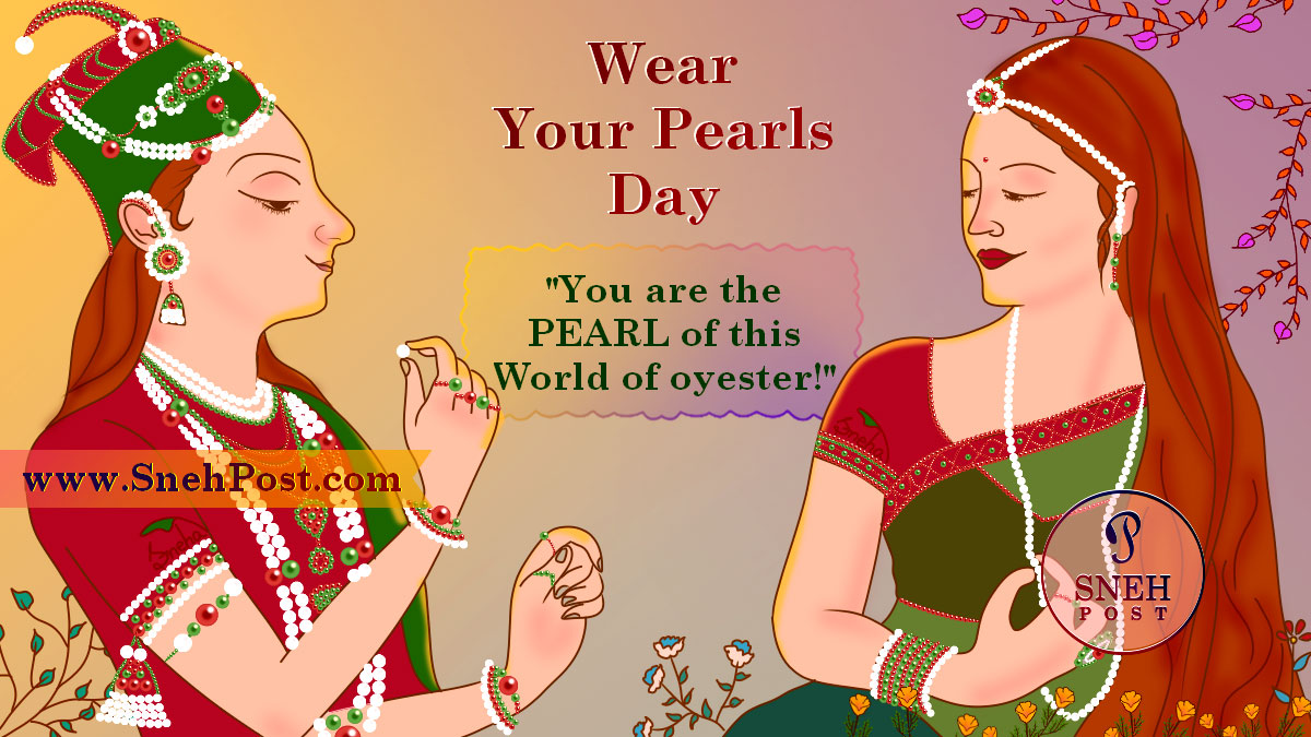Wear Your Pearls Day illustration of a king and queen wearing beautiful pearl necklace and pearl jewellery