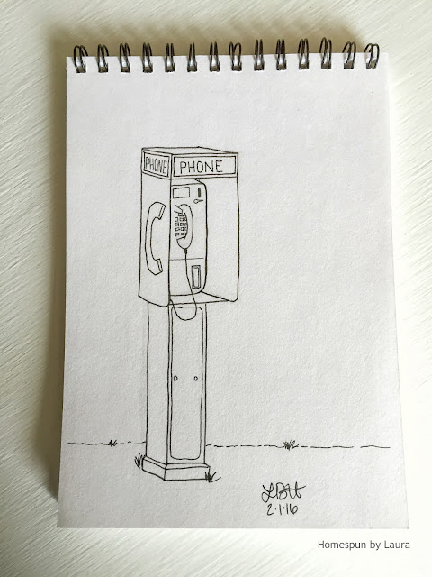 homespun by laura daily doodle pen drawing US phone vintage telephone booth