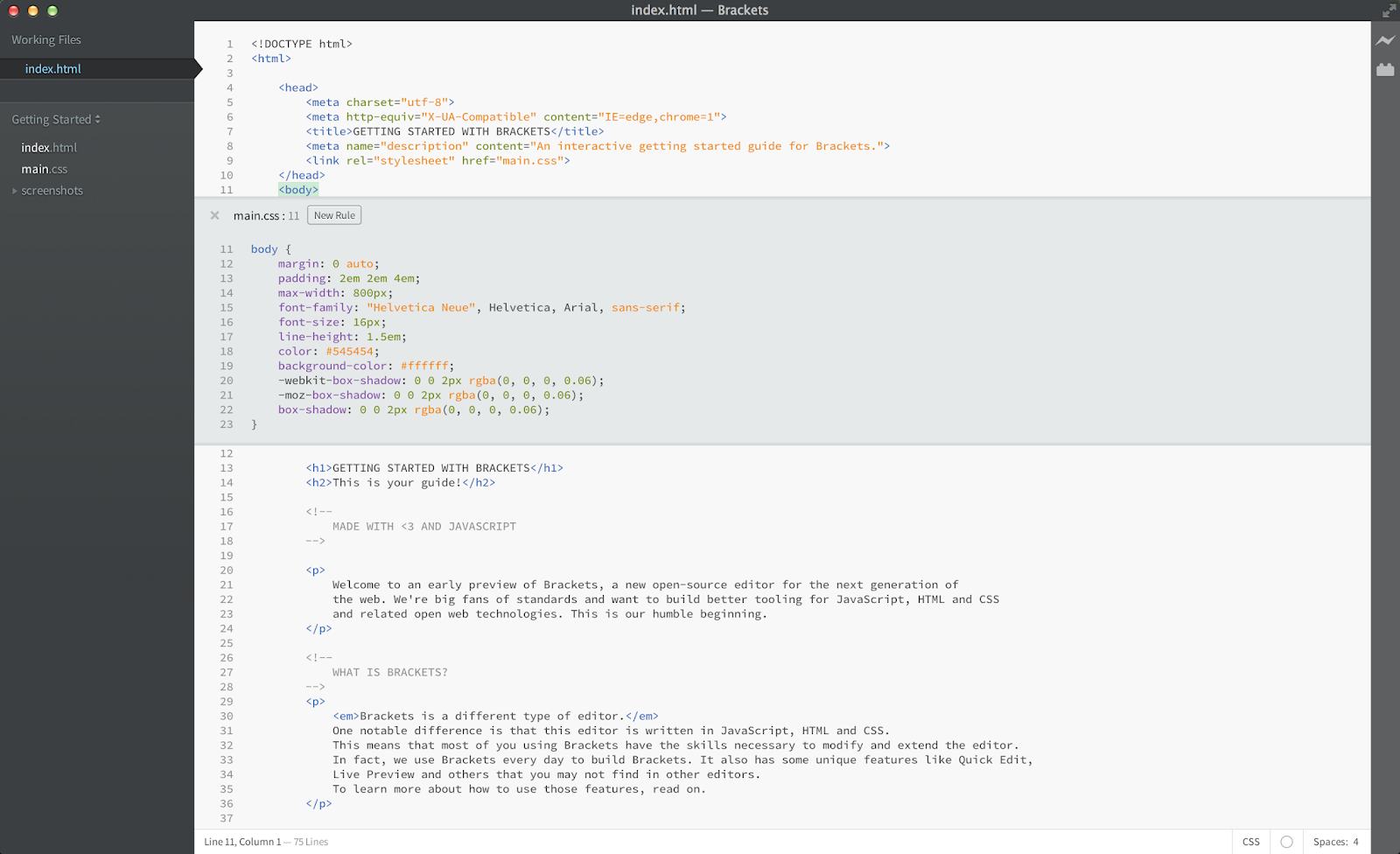 Inline editor voor CSS in Brackets