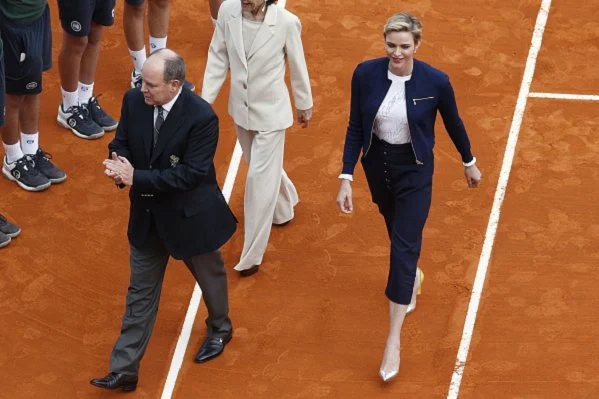 Prince Albert II of Monaco and Princess Charlene of Monaco at the awarding ceremony following the final tennis match at the Monte-Carlo ATP Masters Series Tournament in Monaco