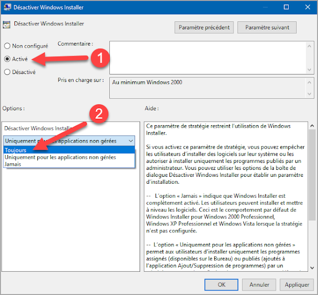 Empêcher les utilisateurs d'installer des logiciels dans Windows 10 Mots-clés : Empêcher, interdire, utilisateurs, installation, logiciels, Windows 10, sécurité, administration, stratégie local, configuration, désactiver, Windows installer.