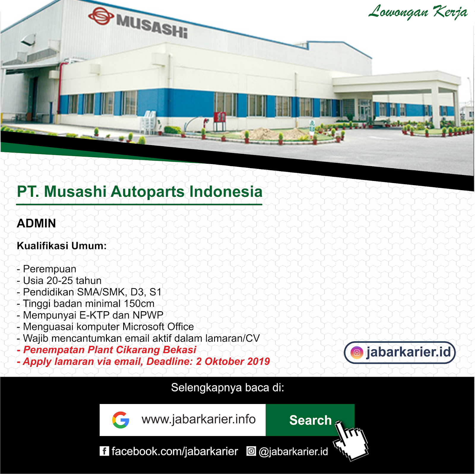 Loker Cikarang Oktober 2021 Via Email Info Lowongan Kerja Gratis