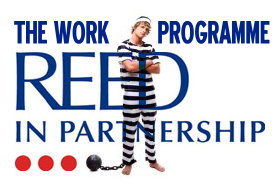 Reed in Partnership Work Programme ball and chain protest