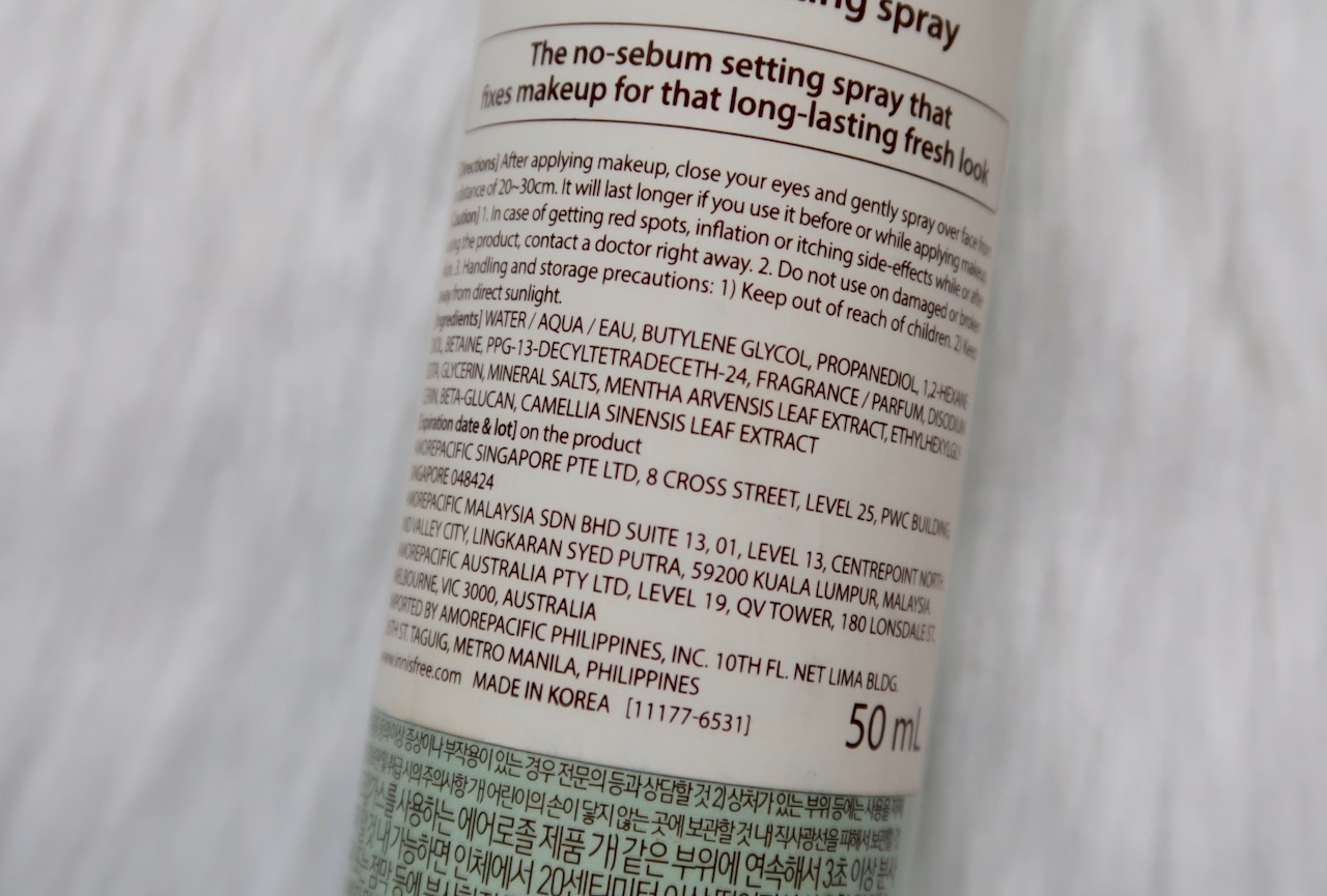 Innisfree No Sebum Setting Spray, Mineral Powder, and Primer Review