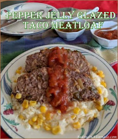 Pepper Jelly Glazed Taco Meatloaf is comfort food at its best, baked with taco flavors and topped with a pepper jelly glaze for a kick. | Recipe developed by www.BakingInATornado.com | #recipe #dinner