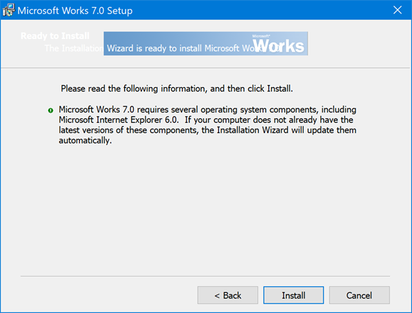 ติดตั้งและเรียกใช้ Microsoft Works บน Windows 10