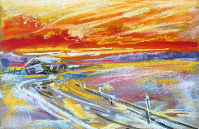 Sky on fire pastel landscape painting by Mikko Tyllinen