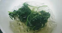 Cooling spinach ( palak) under ice cold water for palak paneer recipe