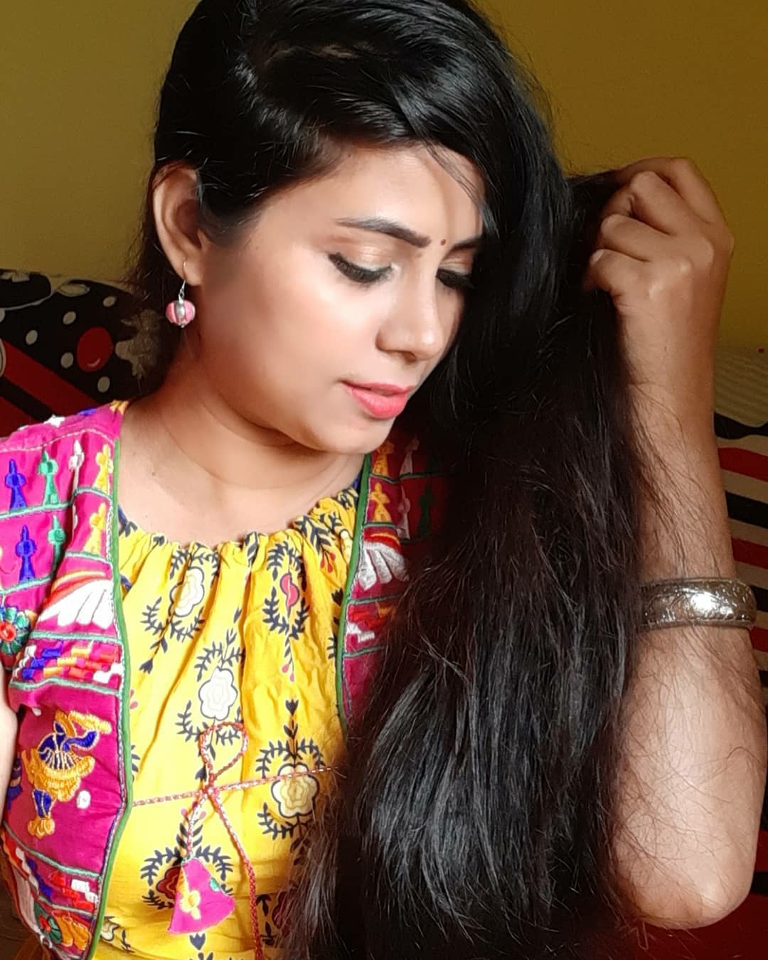 Telugu girl's silky low back length long hair images - Village Barber ...