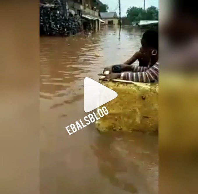 Edo Residents Now Use Refrigerator As Medium To Cross Flooded Road