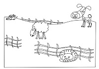Dog, cat, sheep, and mouse in farm animals coloring book by Robert Aaron Wiley for Microsoft Office Online