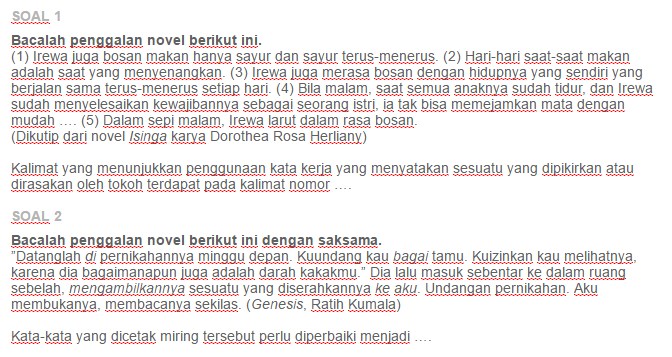 Contoh Soal Penggalan Novel Cerpen
