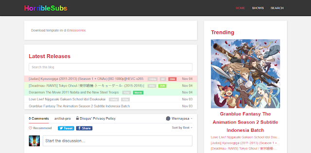 Horrible Subs Template Versi Blogger