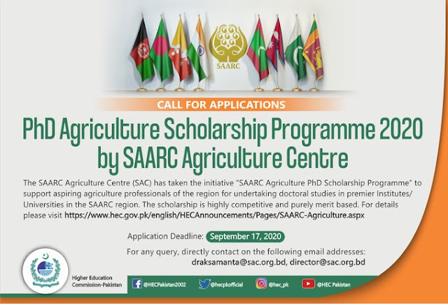 PhD Agriculture  Scholarship Programme-2020 by SAARC Agriculture Centre  PhD Agriculture  Scholarship Programme-2020 by SAARC Agriculture Centre