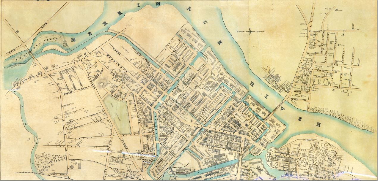 Tangled Trees Map of Lowell, Massachusetts c.1850