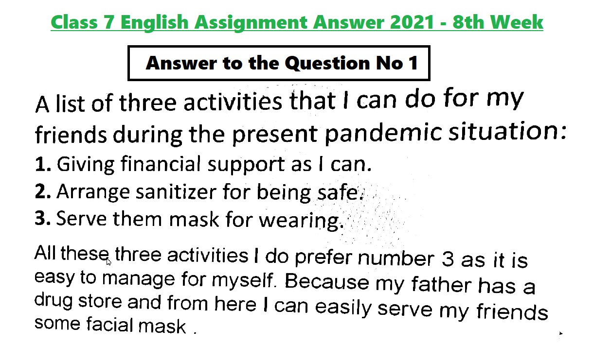 Class 7 English Assignment Answer 8th week 2021 পড়াশুনার সব তথ্য