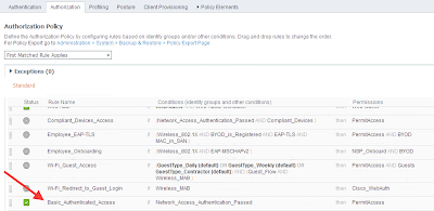 ISE policy order default