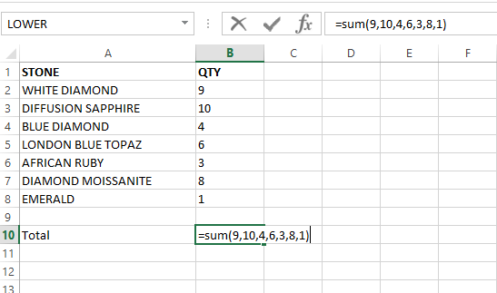 enter values directly in Sum function