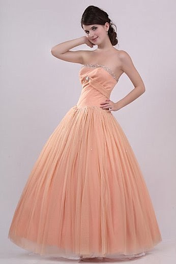  Bridal  Dresses  Enchanting Peach  Strapless Ball  Gown  Prom 