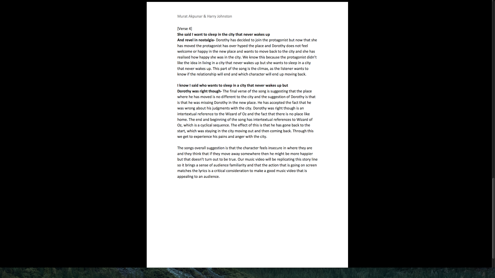 Harry Johnston A2 Media Old Yellow Bricks Lyric Analysis