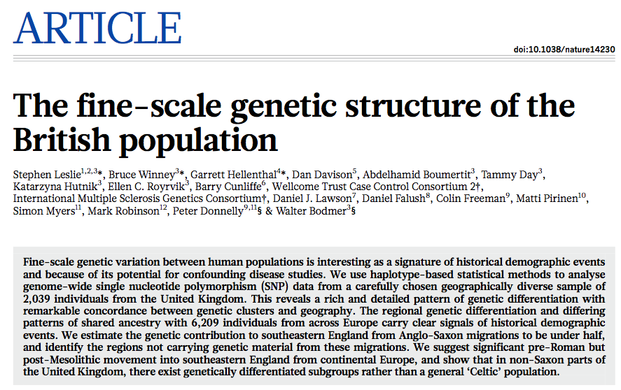 がんの分子腫瘍学・遺伝学: 集団遺伝学：英国人集団の微細スケールでの遺伝的構造：nature