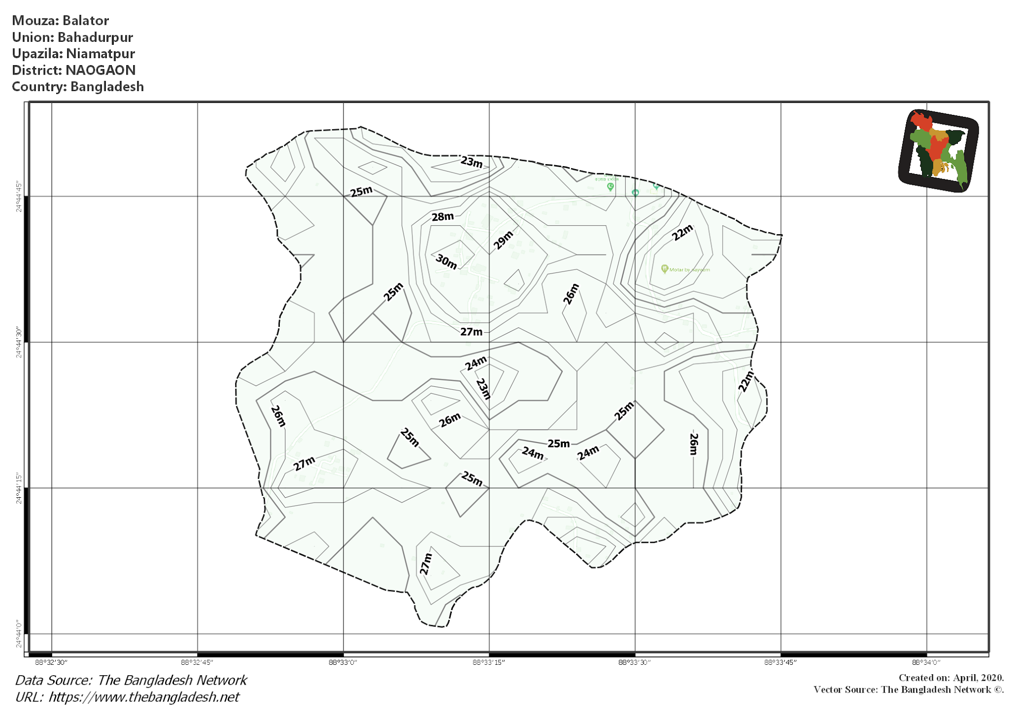 Map of Balator Mouza of Niamatpur Upazila, NAOGAON, Bangladesh.
