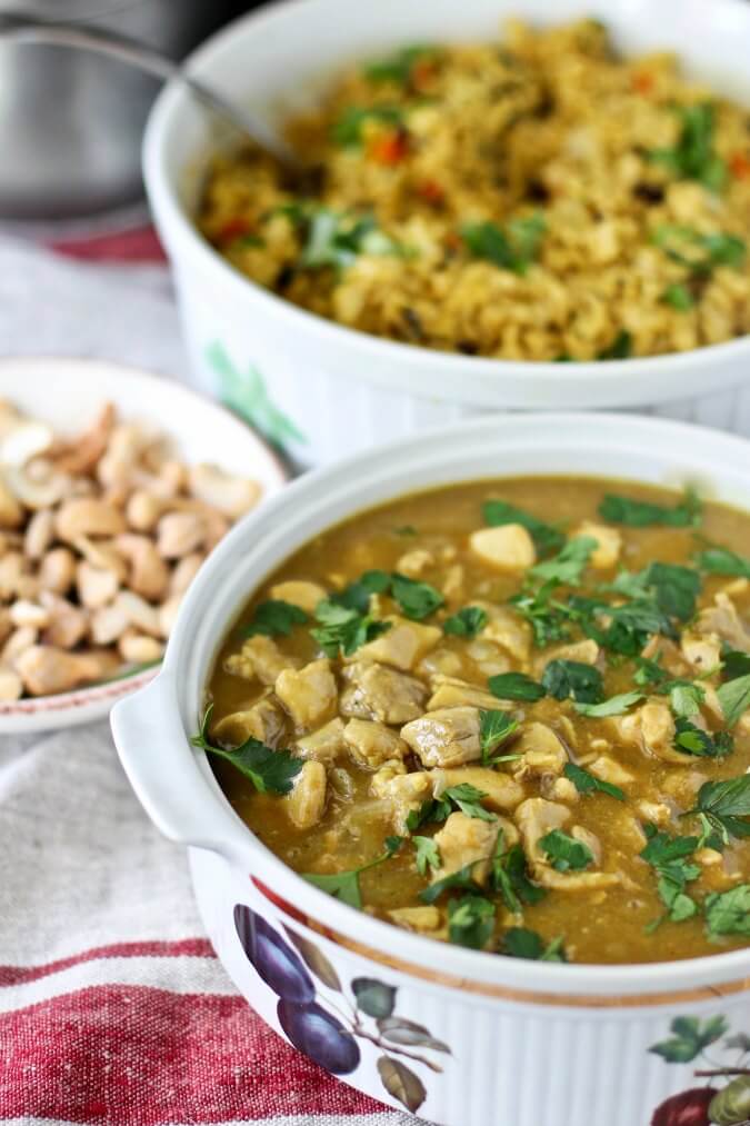 Chicken Curry with Cashews and Brown Basmati Rice Pilaf Karen's