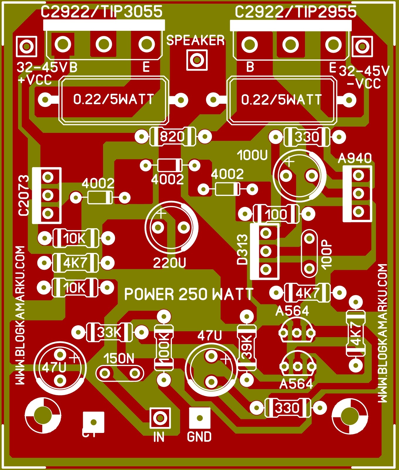 PCB Driver Power amplifier OCL 250 Watt