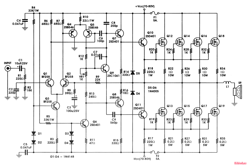 400Watt IRFP448 Power Amplifier - Electronic Circuit