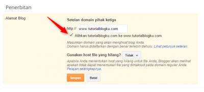 cara memasang custom domain di blogger