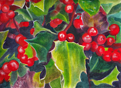 christmas holly watercolor painting