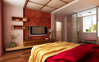 red bedroom, red bed, 