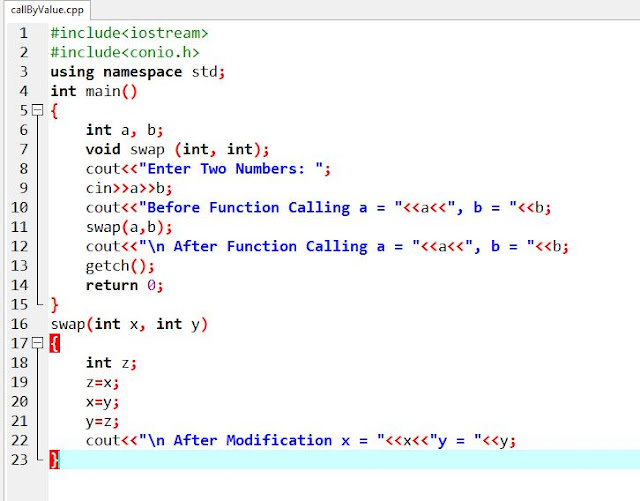 Call by value, Call by Reference, Returning Values from a Function