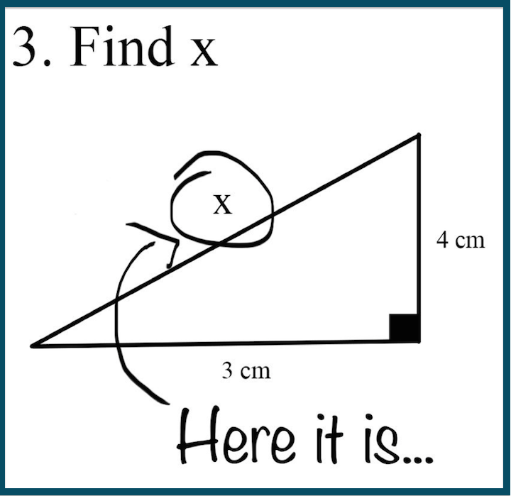 A triangle with the length of 2 sides identified at 3 cm and 4 cm. You need to solve for x.
