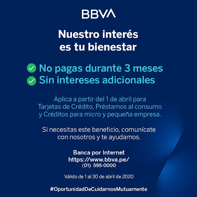 BBVA congela sus deudas por 90 días sin intereses adicionales